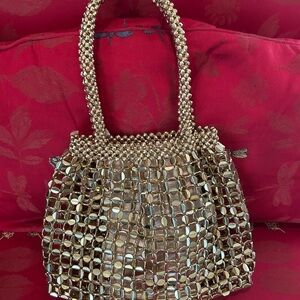 Metallic Beaded Top Handle Bag